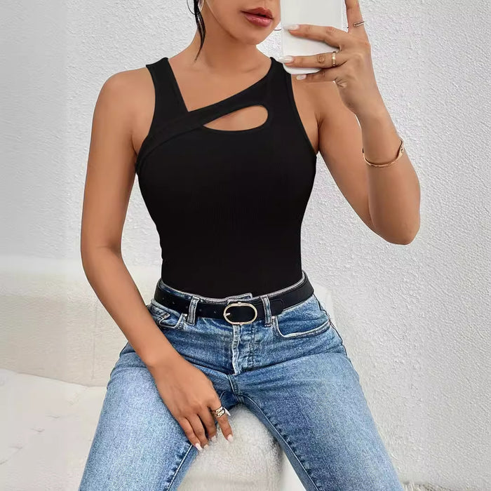 Women Clothing Slim Hollow Out Cutout Out Sleeveless Vest Women Clothing