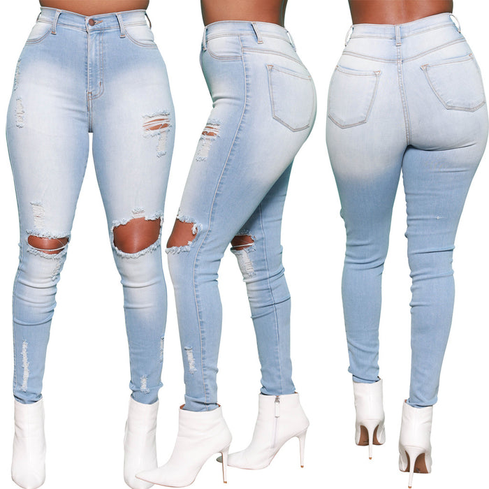 Sexy Ripped Cool Washed Slim Stretch Denim Skinny Pants