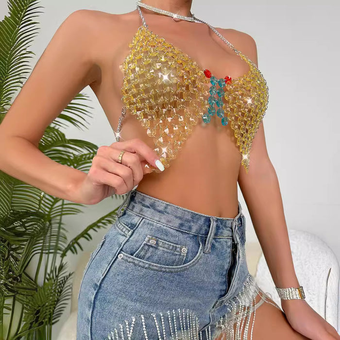 Summer Nightclub Gem Chain Strap Women Tube Top