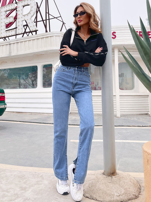 Women Clothing Casual All-Match High Waist Denim Pants Spring Summer