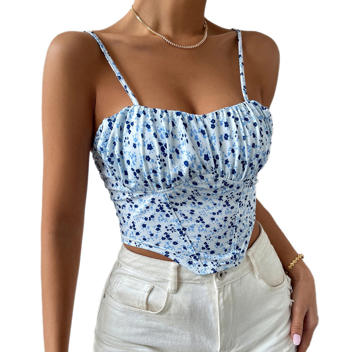 Women Clothing Summer Floral Sexy Backless Spaghetti Straps Vest Inner Match Women Outerwear Top