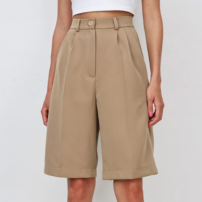 French Office Casual Khaki Five Point High Waist Suit Shorts Spring Summer Shorts Women