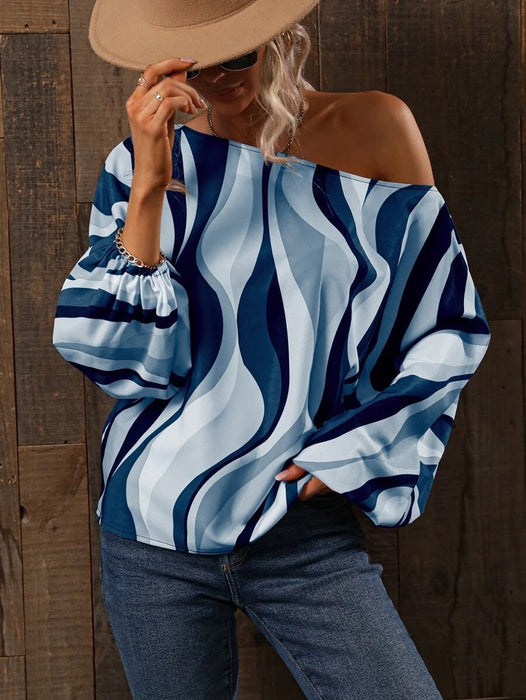 Women Clothing Summer Painted off Shoulder Loose Bishop Sleeves Top Women