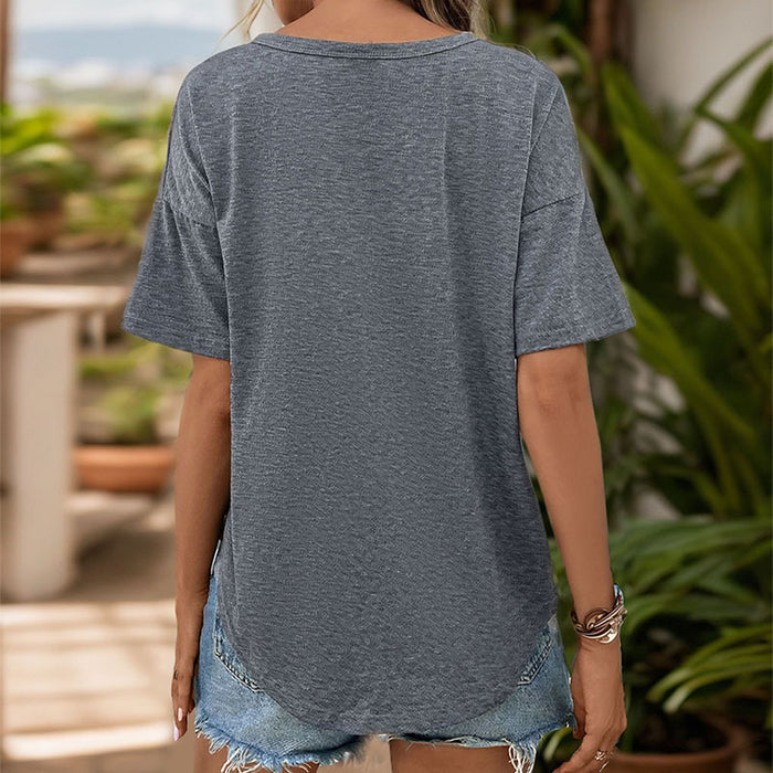 Summer Women Casual V Neck Dark Gray Top Women