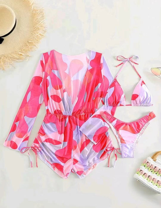 Swimwear One Piece Long Sleeves Mesh Outerwear Bikini Three Piece Swimsuit Women Bikini