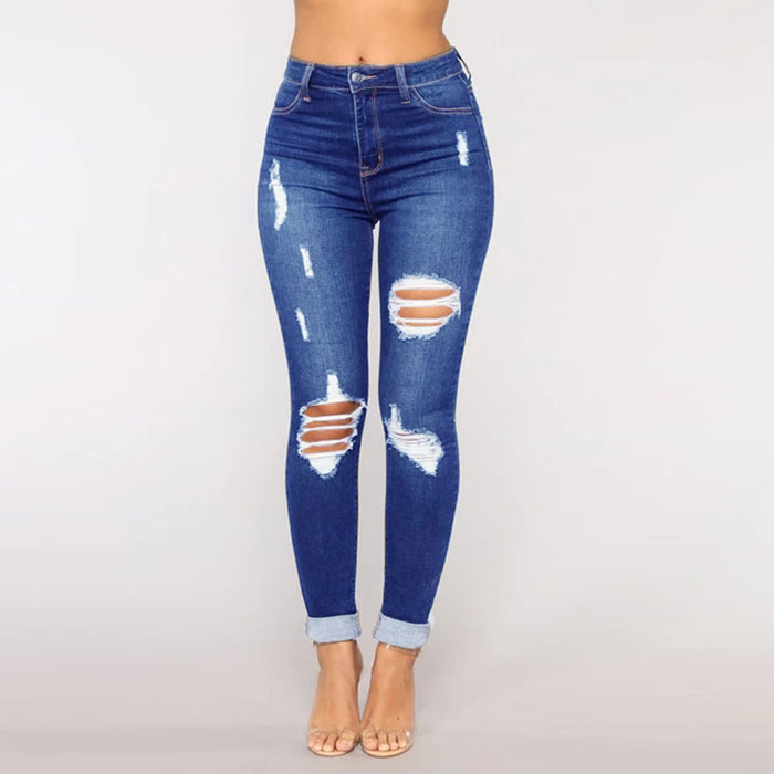 Autumn New Fashion Holes Washed Women Casual Street Jeans