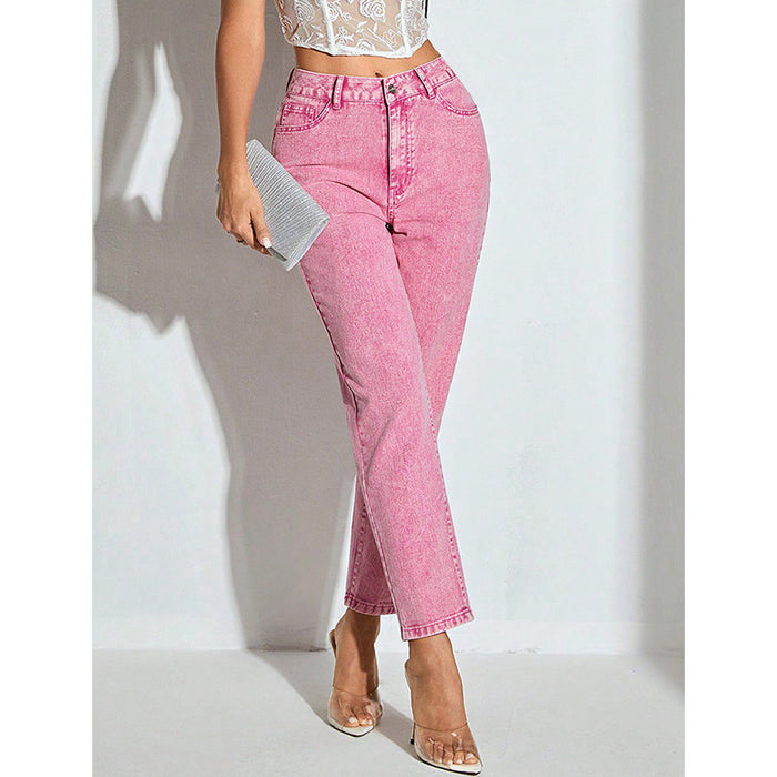 Women Clothing High Waist Denim Straight Leg Denim Denim Trousers