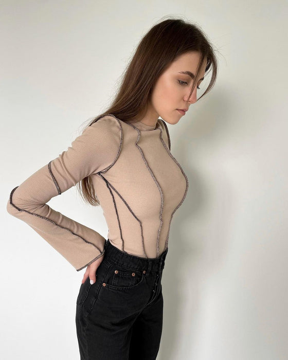 Autumn Winter Round Neck Bell Sleeve Sunken Stripe Top Women Arrival Bottoming Women Sexy Long Sleeve