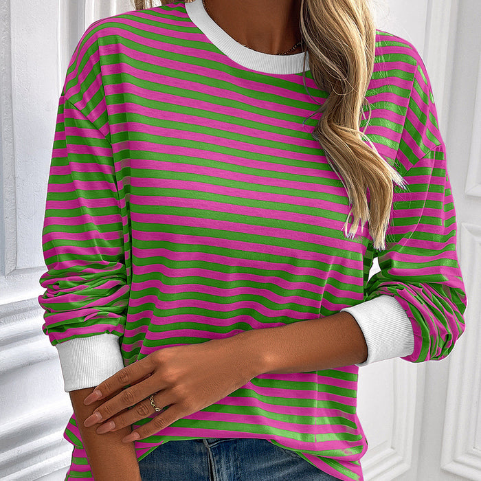 Striped T shirt Loose Long Sleeve Sweatershirt Striped Crew Neck T shirt Top