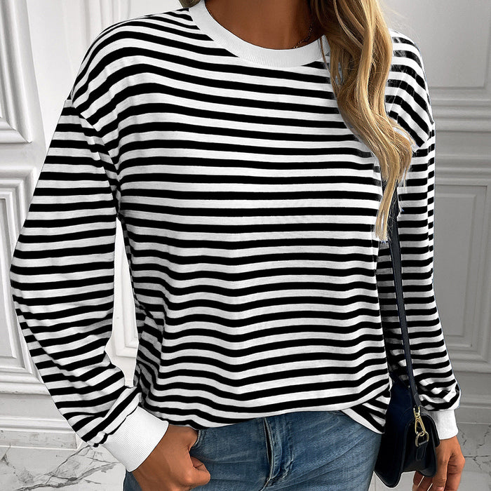 Striped T shirt Loose Long Sleeve Sweatershirt Striped Crew Neck T shirt Top