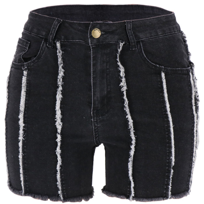 High Street Retro Frayed Irregular Asymmetric Trousers Design Popular Jeans Straight Shorts