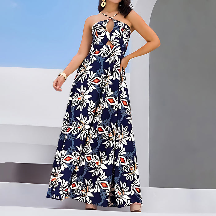 Dress Hollow Out Cutout Out Camisole Personalized Printed Maxi Dress Sexy Sling Dress