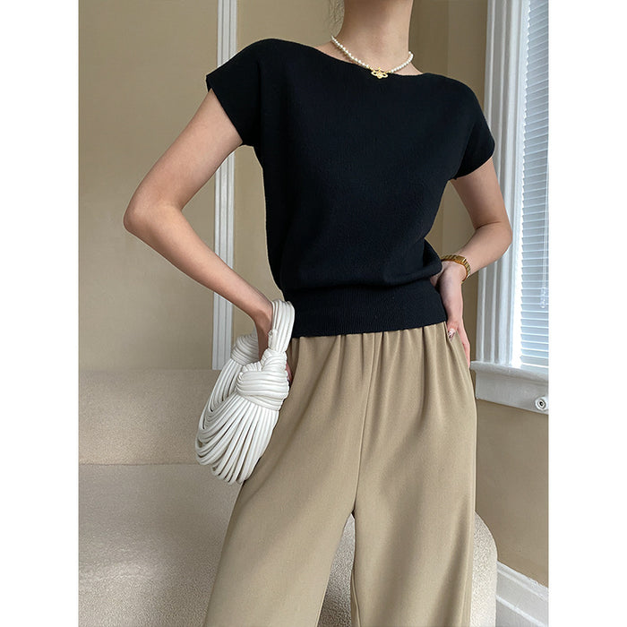 French Simplicity Elegant Raglan Sleeve Short Sleeved Sweater Top Bottoming Shirt Early Spring