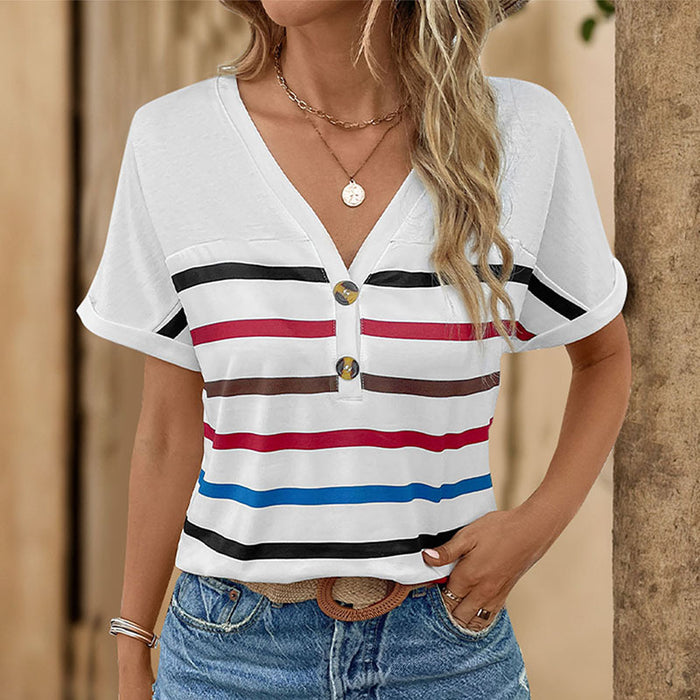 Summer Women Short Sleeve Striped T Shirt Women