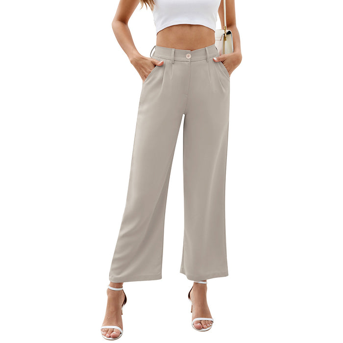 Popular Wide Leg Business Pants Women High Waist Trousers With Pockets