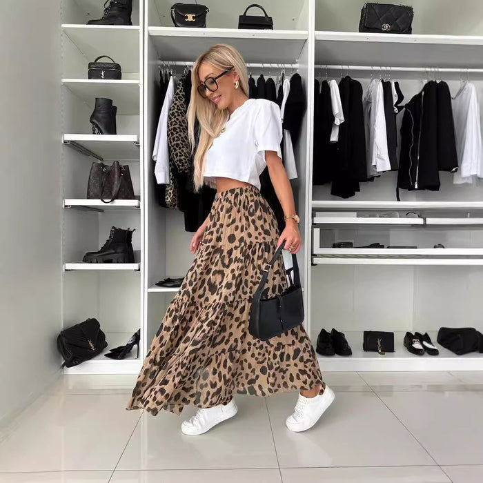 Skirt Autumn Leopard Print Big Hem Skirt