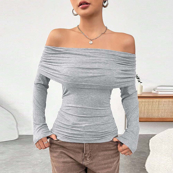 Autumn Winter Women Clothing Sexy off the Shoulder off Neck Slim Knit Long Sleeve Tops