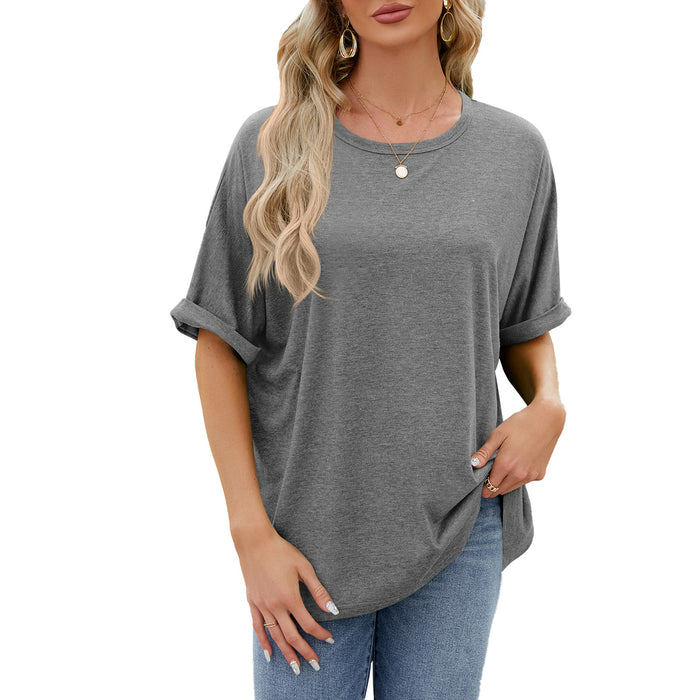 Spring Summer Solid Color round Neck Loose Short Sleeve T shirt Top Women