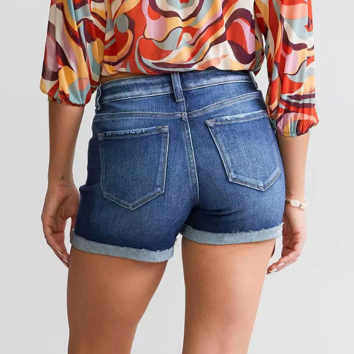 High Waist Curl All Matching Denim Shorts Women