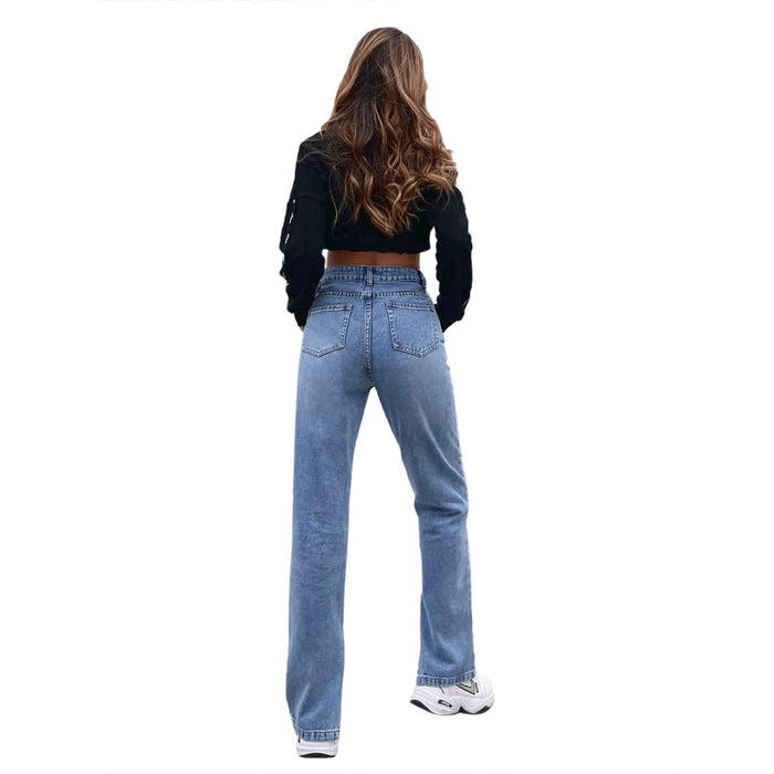 Women Clothing Casual All-Match High Waist Denim Pants Spring Summer