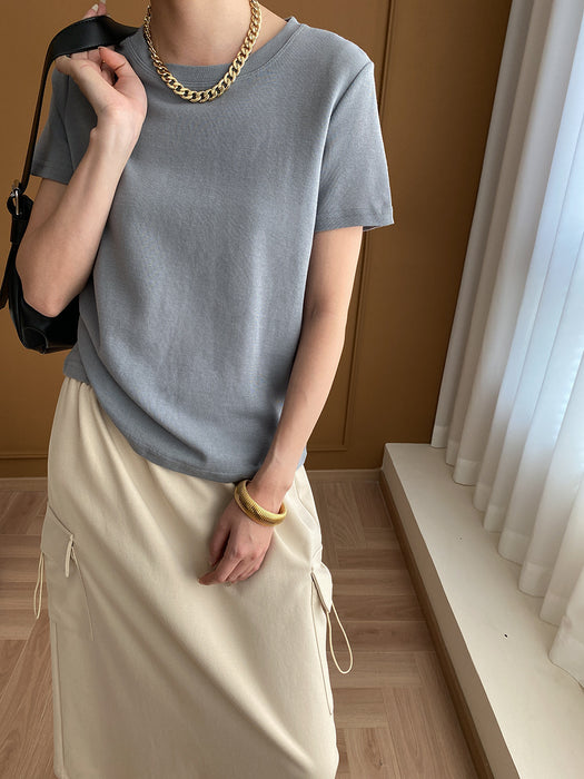 Cozy Series Simple Basic Slimming Shoulder T Shirt Short Sleeve Early Spring