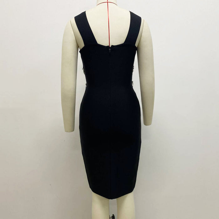 Sexy Cross Hollow Out Cutout Handmade Rhinestone Bandage One Piece Dress Party Gathering Dress