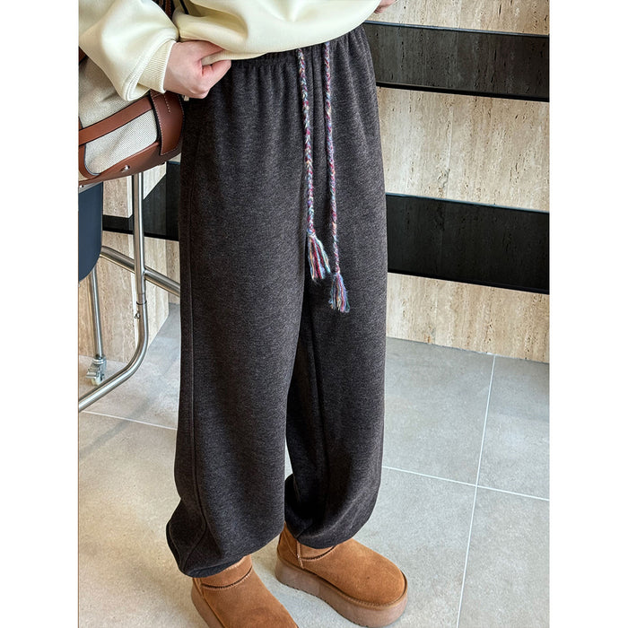 Color Braid Drawstring Sweatpants Women Autumn Winter Elastic Waist Track Pants Ankle Banded Pants Tide