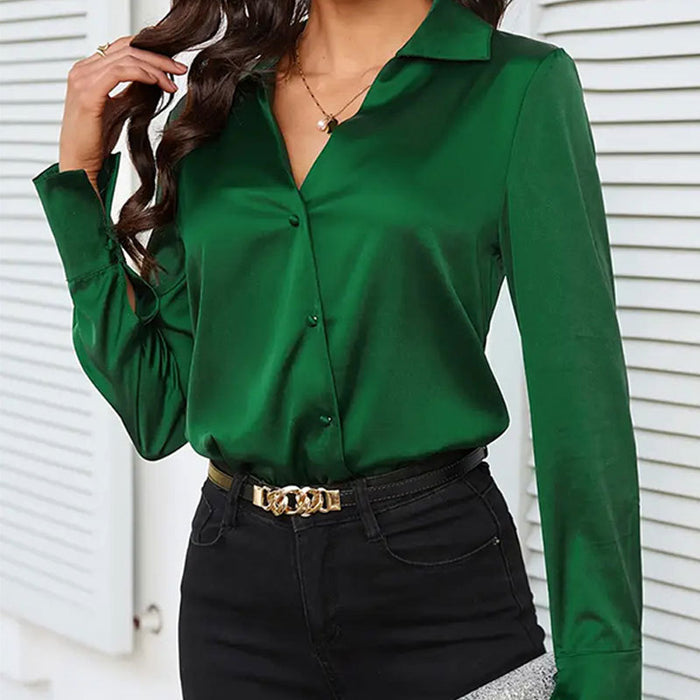 Satin Cross V neck Top Women Shirt Sleeve Cardigan Button Shirt Women Spring Summer