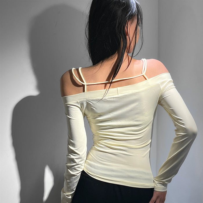 Autumn Women Long Sleeve off-Shoulder Sexy Top Casual Slimming Bottoming Shirt