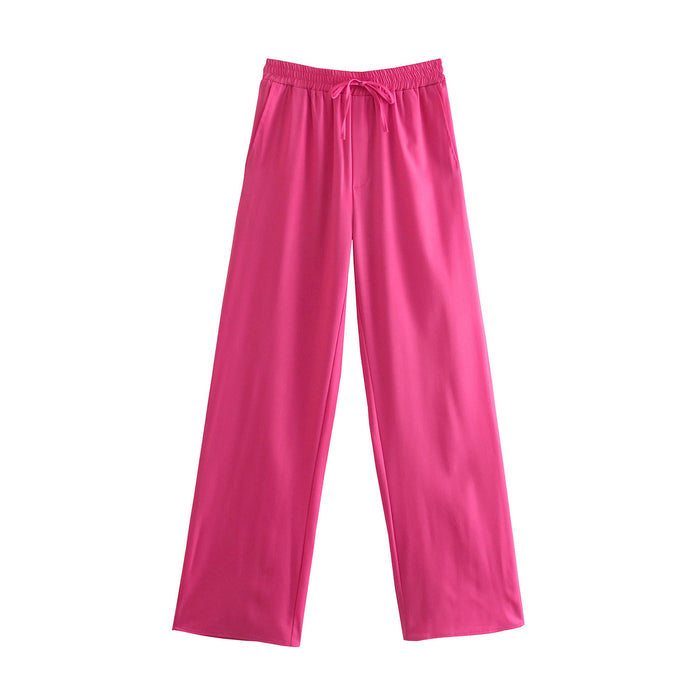 Elastic High Waist Casual Pants Waist Belt Elastic Idle Wide Leg Pants