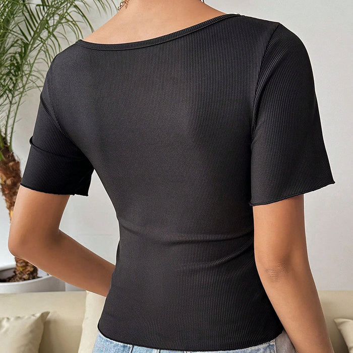 Short Sleeve Shirt Women Top Summer Collar Curved Hem Short Women Clothing