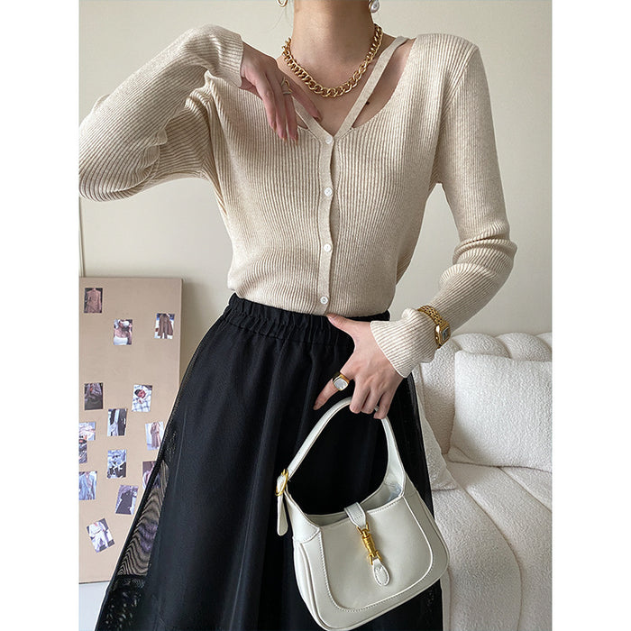 Hollow-out Design Knitwear Women Outer Wear Top