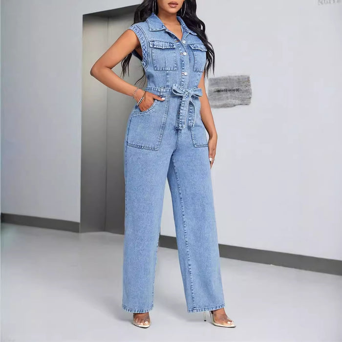 Denim Women Wear Sleeveless Casual Jumpsuit Trousers Jeans