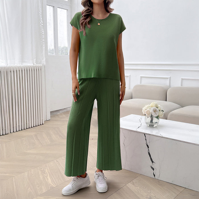 Spring Summer Women Clothing Casual Solid Color Sweater Suit