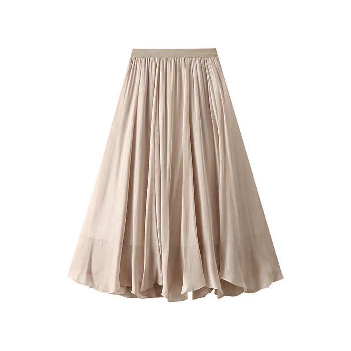 High Grade Streamer Veil Skirt Skirt Women Summer High Waist Pearl Yarn A line Asymmetric Skirt