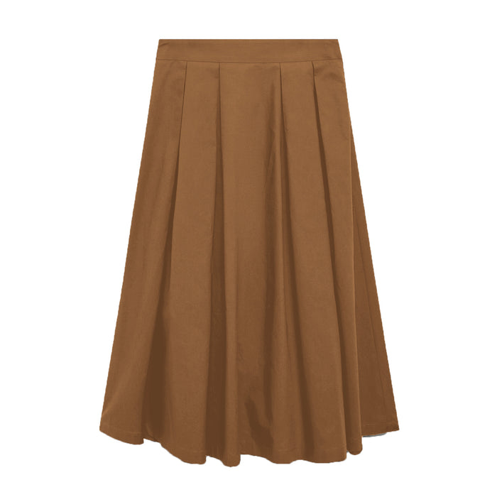 Women Clothing Autumn Winter Pleated Skirt High Waist Zipper Large Swing Skirt Elegant Midi Skirt