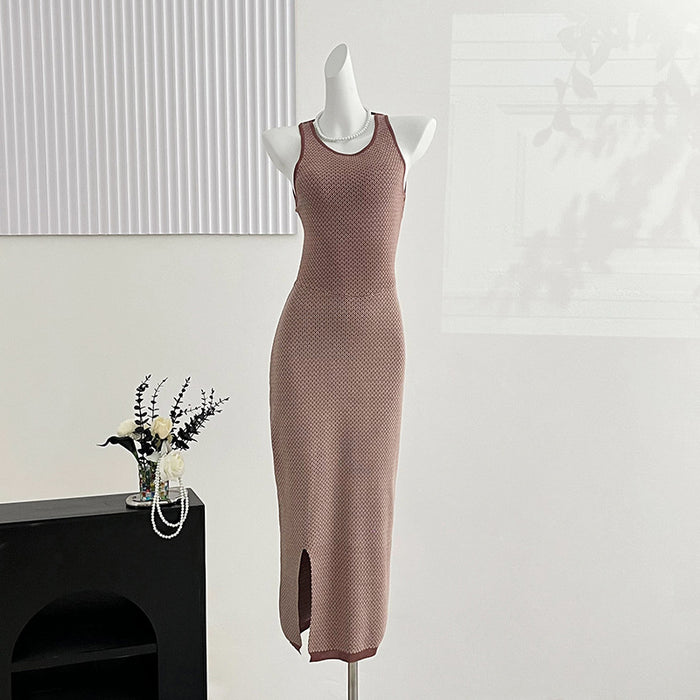 Women Clothing Summer Sexy round Neck Slim Fit Backless Tight Waist Sheath Dress