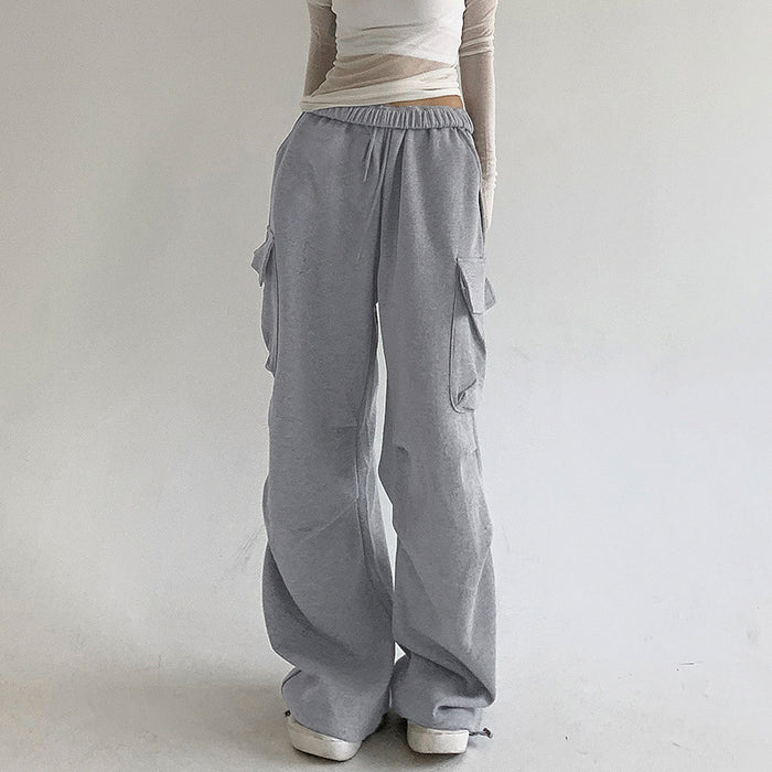 Sports High Waist Multi Pocket Workwear Straight Leg Pants Street Spring Autumn Pleated Sweatpants Casual Pants