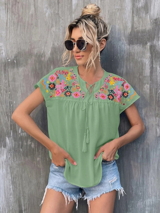 Summer Embroidery Tassel Series Leading Batwing Sleeve Shirt Women