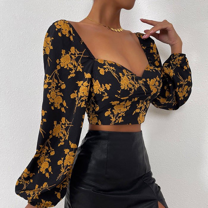 Autumn Floral Print Long Sleeve T shirt