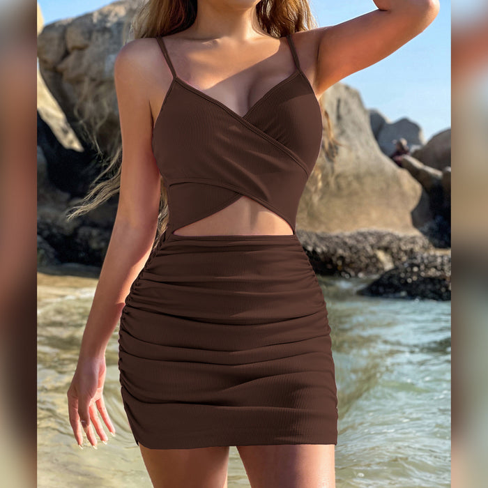 Women Clothing Cross Hollow Out Cutout out Camisole Dress