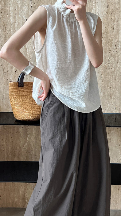 Simple Summer Loose Large Leg Wide Leg Pants Women Lightweight Drawstring Rag Eared Casual Pants