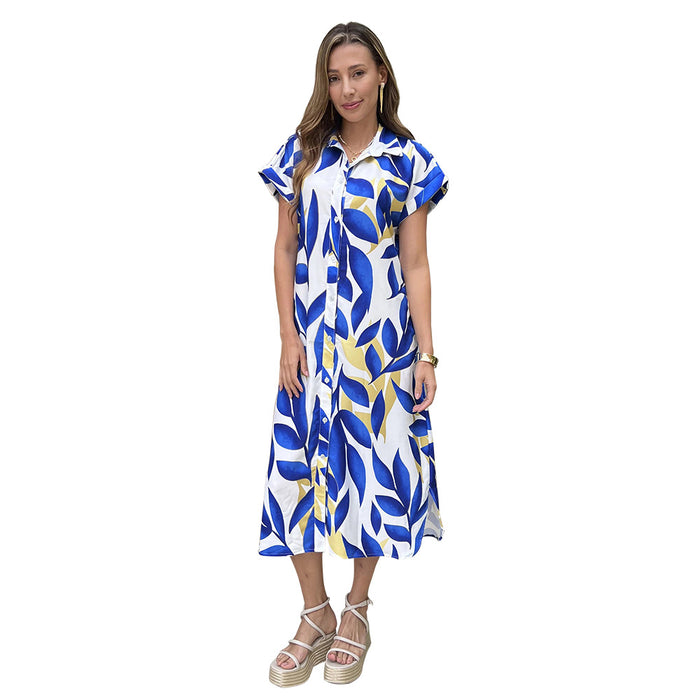 Summer Printed Shirt Dress Casual Office Women Dress