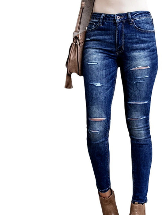 Autumn Winter Stretch Skinny Water Washed Hole Jeans Women Sexy Denim Hip Lifting