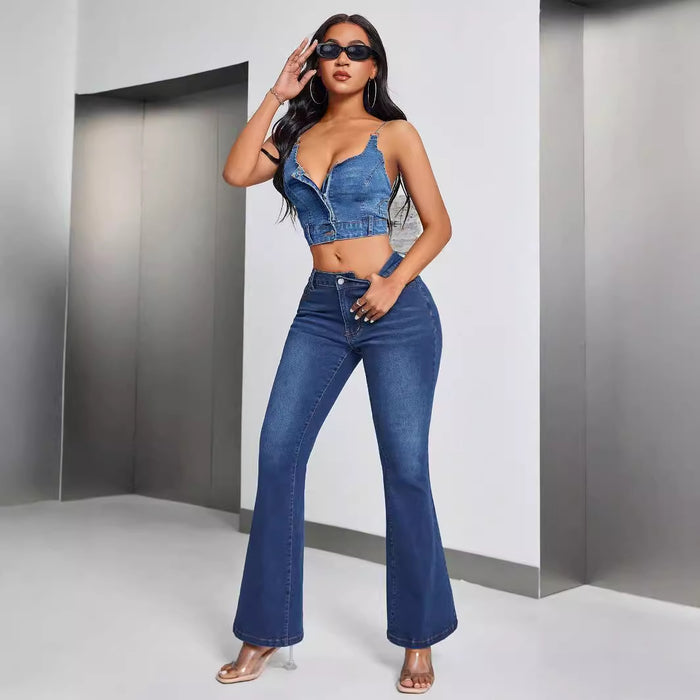 Women Clothing Deep V Plunge neck Backless Denim Camisole