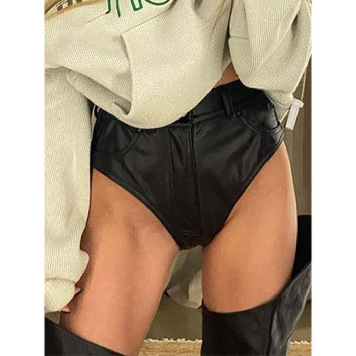 Leather Shorts Women Autumn Winter High Waist Hip Faux Leather Base Elasticity Tight Sexy Pants Ultra Short Leather Pants