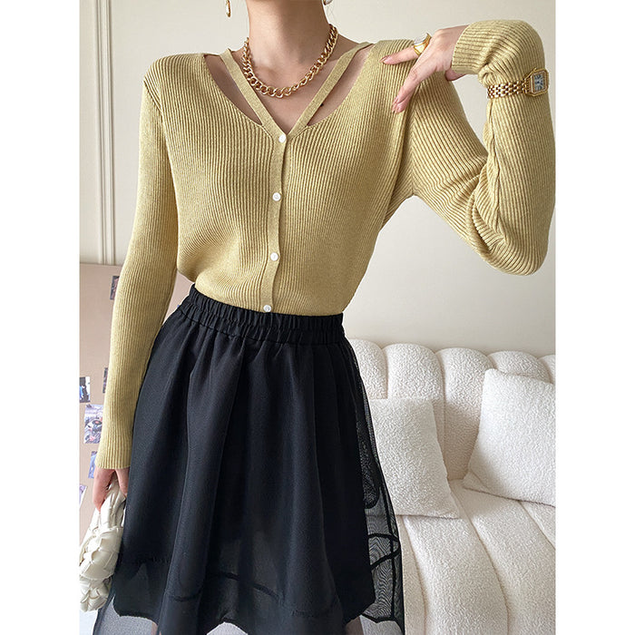 Hollow-out Design Knitwear Women Outer Wear Top