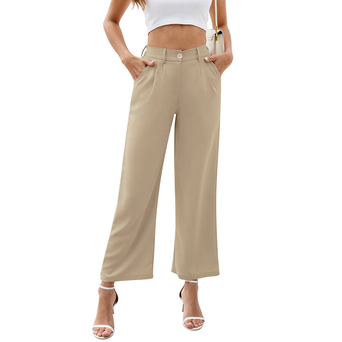 Popular Wide Leg Business Pants Women High Waist Trousers With Pockets