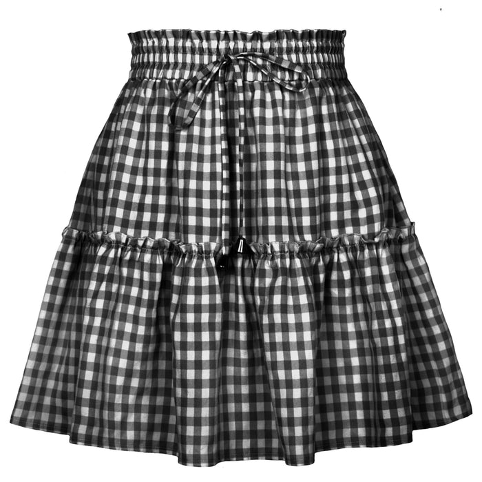 Popular Women Pleating Plaid Printed Skirt High Waist Elastic Retro Plaid Skirt