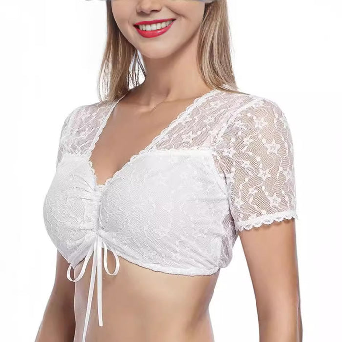 Women Lace German Bavarian Pleating Shirt Small White Jersey